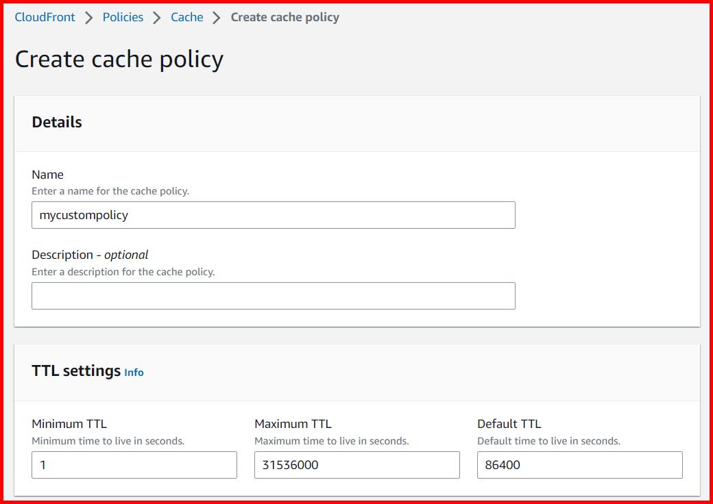 Picture showing the create cache policy screen